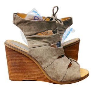 Melrose & Market CALISTA Taupe Grey Wedge Lace Up Sandals Peep Toe US Size 12 M